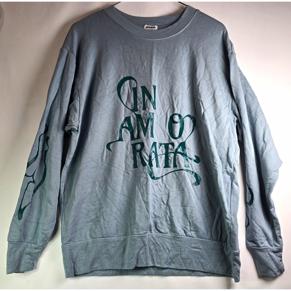 Inamorata Womens Crewneck Sweatshirt XS Blue Graphic Logo Fleece Pullover
